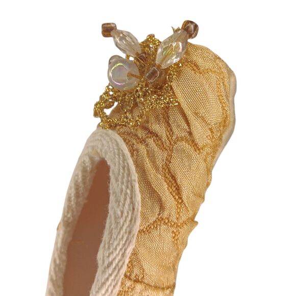 Ballet Slippers Toe Shoes Ornament Or Decor Gold Fabric Embellished & Ribbon 4.5 - Picture 9 of 14